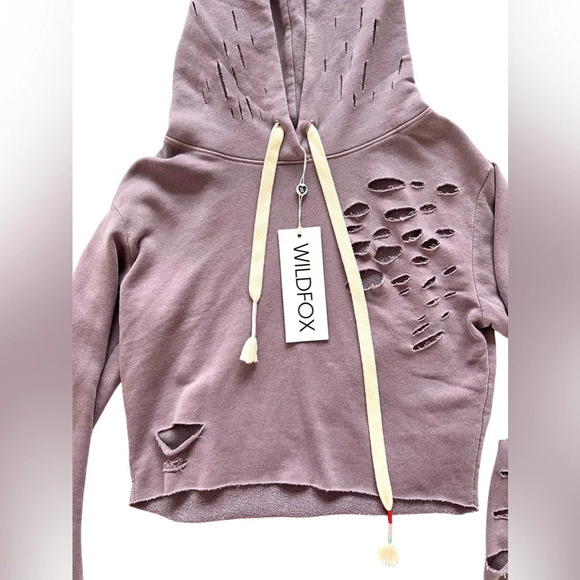 NWT Wildfox Rags To Riches Ivy Sweatshirt hoodie lounge dusty rose distressed S - Picture 9 of 13